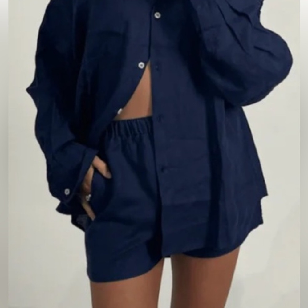 Parke Navy Linen Boxer Shorts